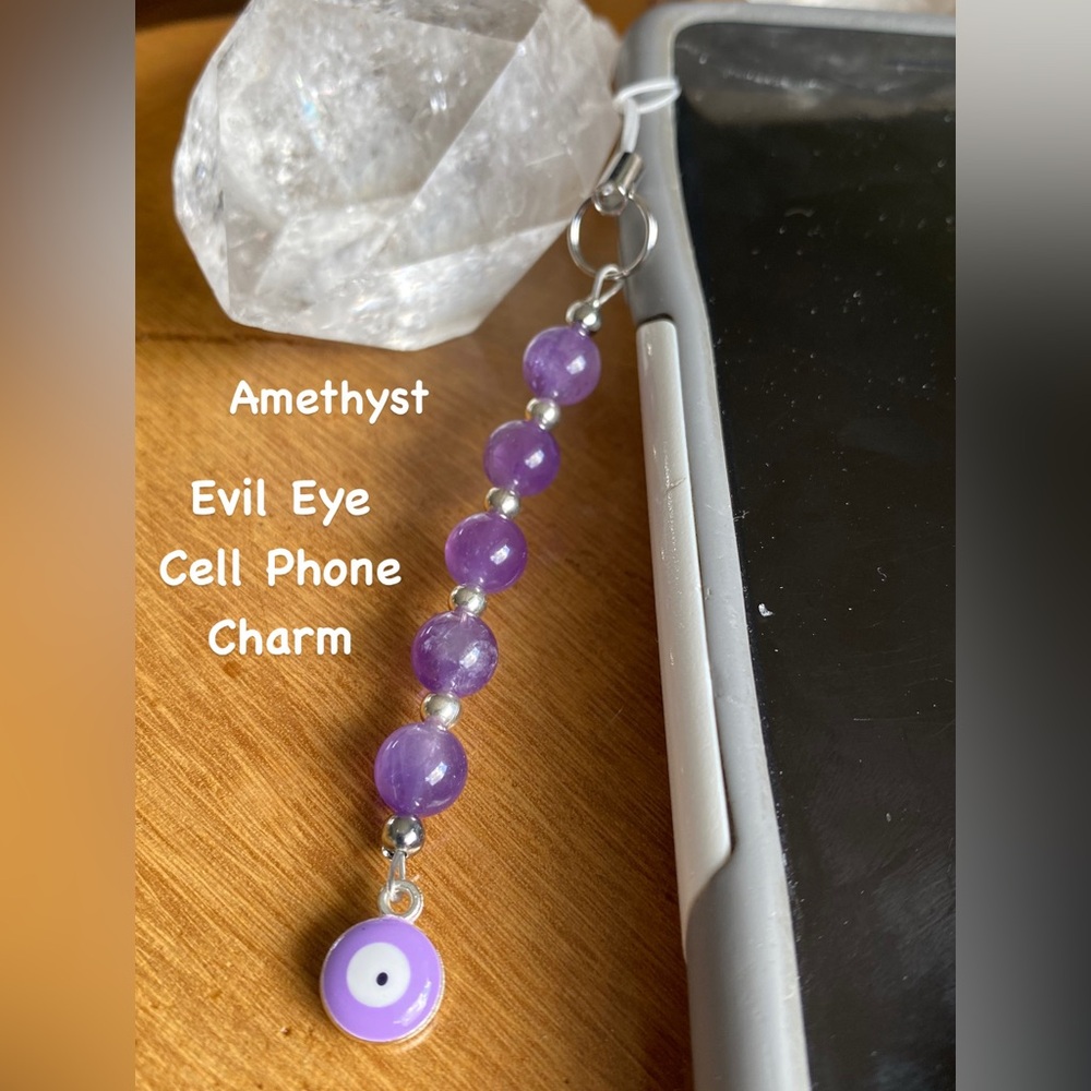 3/$20 - Amethyst Evil Eye Cell Phone Charm